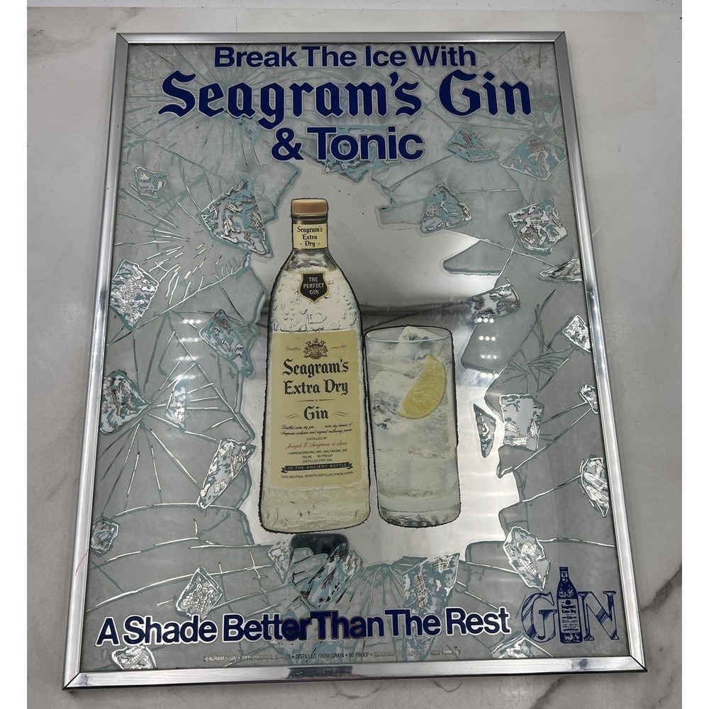 Vintage Seagrams Extra Dry Gin Bar Mirror Break The Ice Advertising Sign 20x15